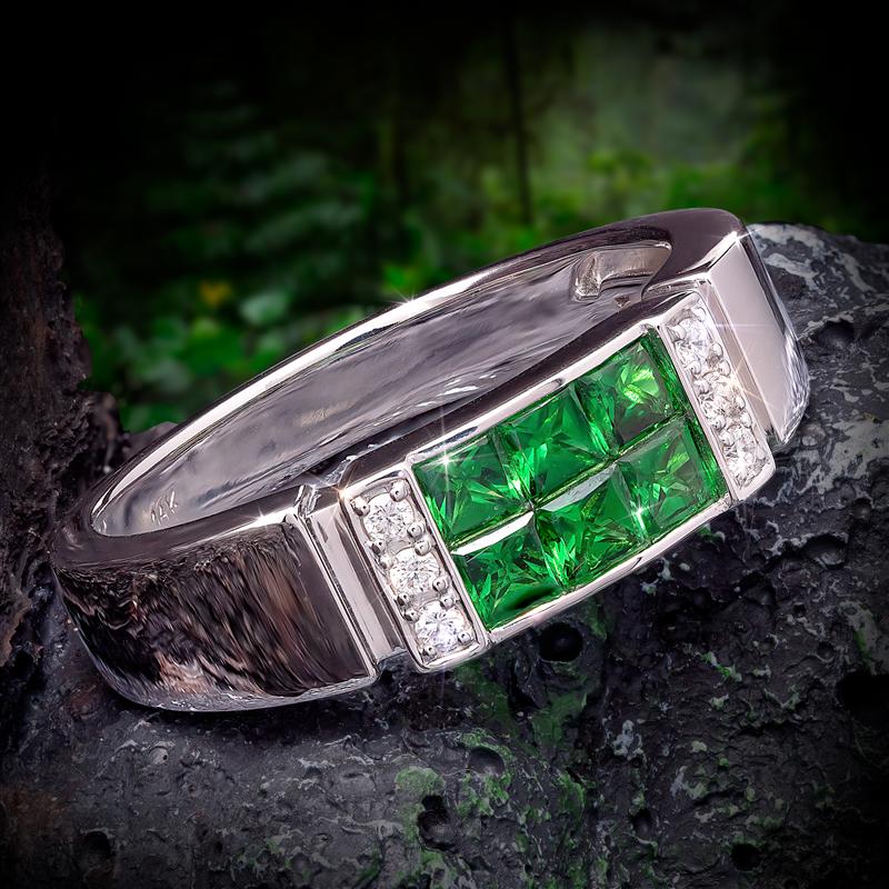 14K White Gold Tsavorite & Diamond Ring